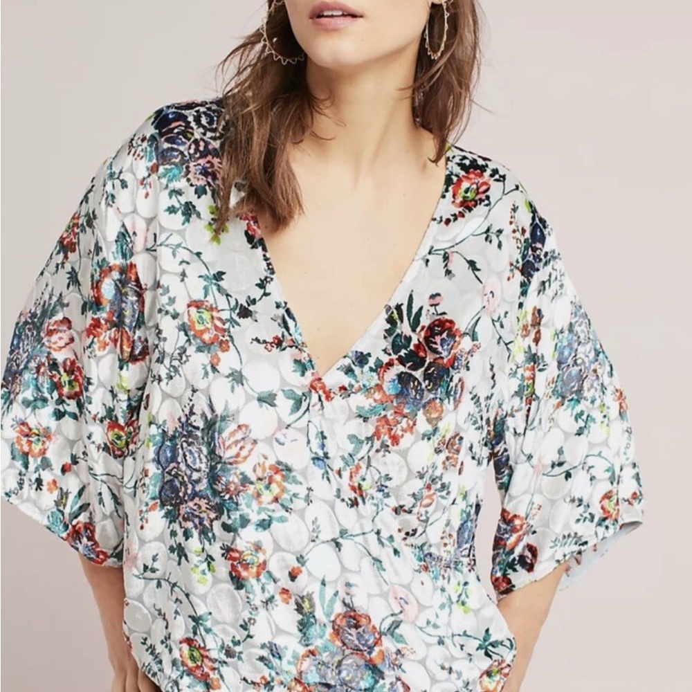 Maeve Anthropologie Floral Umi Velvet Burnout V-Neck Women's Wrap Top Size Large